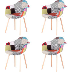 Egoonm Set of 4 Patchwork Chairs with Armrest, Linen Fabric, Leisure, Living Room, Dining Room Chairs, Reception Chairs, Kitchen Chairs (Red)