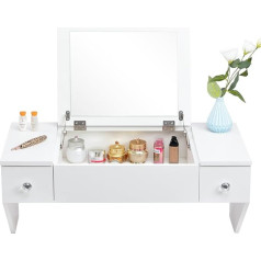 Hollyhome Dressing Table, White Wall Mounted Dressing Table with Mirror and Drawers, Floating Dressing Tables, Small Dressing Table for Bedroom, Bathroom, Reading Room, White