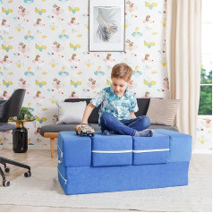 Innocent KIDOO® Children's Sofa 4-in-1 Sofa Blue, Climbing and Crawling Set, Activity Play Blocks for Sofa, Mattress, Fold-Out Lounger, 4-Piece Lightweight Colourful Interactive Baby Game Set