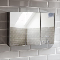 Bath Vida 3 Door Stainless Steel Bathroom Mirror Storage Cabinet Silver Magnetic Closing