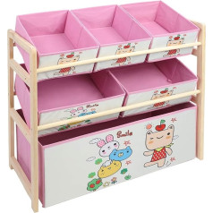 Cikonielf Zoternen Pine Wood Storage Unit for Kids Furniture Toy Organizer for Kids with 6 Boxes for Living Room Nursery