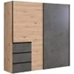 Forte WINN 2 Wardrobe, Wood Composite, Artisan Oak with Concrete Look, Dark Grey, W x H x D: 200.1 x 200.5 x 61.2 cm