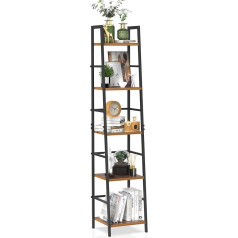 Springsun 5 līmeņu grāmatu plaukts Rustic Standing Shelf Storage Organizer Wood and Metal for Home (Brown)