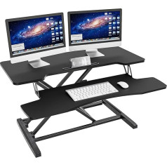 Humanteck Reguliuojamo aukščio stalas, 92 x 40 cm, stovimas stalas su nuimamu plačiu klaviatūros dėklu, greita sėdynė, stovimas kompiuterio stalas, stovimas stalas, dviejų monitorių keitiklis