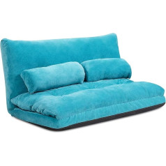 Costway Folding Floor Sofa, 3-in-1 Sofa Bed with Sleep Function and Adjustable Backrest, Sofa Bed with 2 Lumbar Cushions, Folding Sofa for Living Room & Bedroom (Blue)