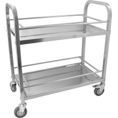 Dulnice Serving Trolley Stainless Steel Kitchen Trolley 2 Shelves Bar Trolley, Tray Spacing 39.7 cm, Bar Service Trolley with Rotating Wheels, 75 x 40 x 83.5 cm