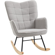 Homcom Šūpuļkrēsls, akcenta krēsls, viesistabas krēsls, atpūtas krēsls, šūpuļkrēsls guļamistabai, celtspēja līdz 120 kg, Berbera vilna, gaiši pelēks, 71 x 92 x 101 cm