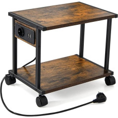 Asgolion Printera galds ar uzlādes staciju, 2-līmeņu printeru statīvs ar riteņiem, zem vai aiz galda printera ratiņi birojam, printerim, skenerim, faksa aparātam, rustikāli brūns un melns