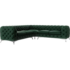 S-Style Möbel Maria Corner Sofa, 5-Seater Chesterfield Corner Sofa, for Living Room, Lounge Couch with Chrome-Plated Feet, Furniture, Freestanding Upholstery, Sofas, Couches, Bottle Green, 262 x 262 x