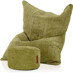 Green Bean © Bean Bag + Pouf Set - XXL Giant Bean Bag with Matching Footstool | EPS Pildījums Bean Bag Grīdas spilvens Lounger Cushion Sēdekļa spilvens iekštelpu mazgājams Green