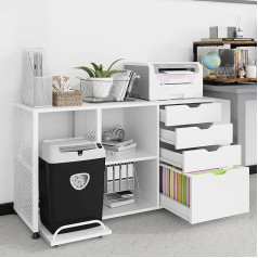 Puncia Filing Cabinet with Drawers & Shelves & Shredder Rack with Wheels Document Cabinet Mobile Storage Cabinet Adjustable Hanging File Printer Table Office Cabinet Office White