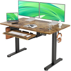 Claiks Height-adjustable desk with keyboard tray, 120 x 60 cm, electric standing desk with cable management, vintage brown
