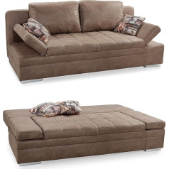 Luma-Home Schönes Für Dein Zuhause Puiki funkcinė sofa su svečių lova ir lovos dėže, 202 cm pločio, gulėjimo paviršius 148 x 200 cm, miegamoji sofa su bangų pakaba, dygsniavimas, antikvarinės odos išvaizdos mikropluošto užvalkalas, ruda / 1