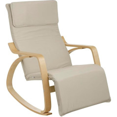 Baroni Home Šūpuļkrēsls ar koka roku balstiem, ergonomisks šūpuļkrēsls ar galvas balstu, 5 augstuma kāju balsts, līdz 150 kg, guļamistabai un viesistabai, bēšs, 82 x 67 x 98 cm