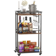 Ibuyke TMJ319H 3-Tier Home Bar Serving Trolley, Kitchen Storage Trolley with Wheels, 11.79 x 15.72 x 33.01 Inches, Rolling Mini Bar Cart for Home, Outdoor, Kitchen, Bedroom