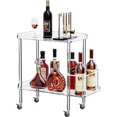 Solaround Acrylic Bar Cart Slim Serving Cart with Wheels, Mobile Kitchen Rack with Wine Rack, Rolling Drinks Cart for Home, Medium