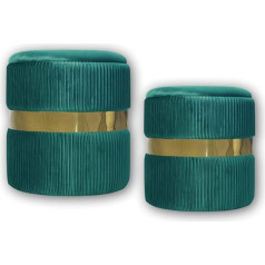 Allequip Set of 2 Velvet Dressing Table Pouf Stool with Storage Space Ottoman Storage Stool (Green)