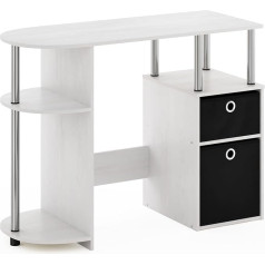 Furinno Jaya Computer Desk with Waste Bin Drawers, Engineered Wood, White Oak/Chrome/Black, 39.62 (D) x 97.54 (W) x 72.39 (H) cm