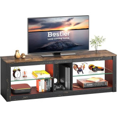 Bestier TV spintelė, TV staliukas, 140 cm, modernus TV staliukas su stikline lentyna, RGB LED, apšviestas 65 colių televizoriams, TV spintelė su aplinkos apšvietimu, skirta svetainei, miegamajam, pramogų įrenginiui, tamsiai rudos spalvos