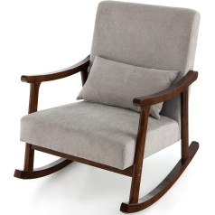 Costway Šūpuļkrēsls, viesistabas krēsls, polsterēts atpūtas krēsls ar roku balstiem un koka sēdekļa spilvenu, šūpuļkrēsls viesistabai un guļamistabai (brūns)