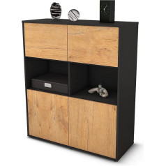 Stil.zeit Katyna Highboard - Korpuss antracīta matēts - Priekšējā koka dizains ozols (92 x 108 x 35 cm) - Push-to-Open tehnoloģija un augstas kvalitātes gludas sliedes - Ražots Vācijā