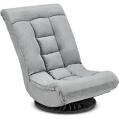 Buymoth Pasukama grindų kėdė, 6 padėčių reguliuojama sulankstoma žaidimų kėdė su paminkštintu atlošu, nuimamu užvalkalu, atlošiama kėdė, tingus sofos krėslas svetainei ir miegamajam, pilka