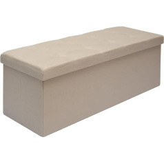 Dunedesign Foldable Bench 110 x 38 x 38 cm XXL Seat Chest with 2 Dividers 120 L Upholstered Bench Footstool Linen Look Beige