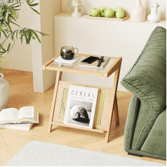 Bamworld Rattan Side Table Boho Bedside Table Glass Bedside Table Small Side Tables Bamboo Side Tables Bedroom Coffee Table with Storage Space for Living Room and Outdoor Nature