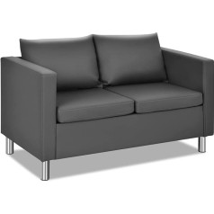 Relax4Life 2 vietų sofa su plieninėmis kojelėmis, medžio masyvas ir dirbtinė oda, minkšta sofa iš putų, sofos komplektas su pagalvėlėmis ir 2 porankiais, sofa iki 120 kg, skirta namams ir biurui, pilka