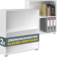 Casaria ® Bookcase 77 x 60 x 28 cm 2 x White Wood 2 Compartments Floor Height Adjustable 150 kg Load Capacity Tilt Protection Books Office Living Room Standing Shelf Shelf