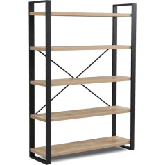 B&D Home AVA Bookcase, Wooden Shelf with 5 Levels, Shelf, Standing Shelf, Storage Shelf, Shoe Rack, Steel Frame for Office, Wardrobe, Industrial Scandinavian Design, 120 cm, Sand Oak 12301-SCHW