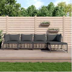 Whopbxgad Svetainės baldų komplektai, svetainės sofos komplektai, sofa lova, 5-TLG. Garten-Lounge-Set mit Kissen Anthrazit Poly Rattanmodular Sofa,Modular Couch,Outdoor Patio Furniture,