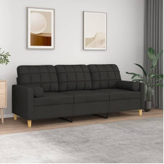 Ciadaz 3 Seater Sofa with Decorative Cushions, Black, 180 cm, Fabric, Sofas & Couches, Sofa Living Room, Sofa for Teenager's Room, Relaxing Sofa, Sofa for Bedroom, Upholstered Sofa 3200794