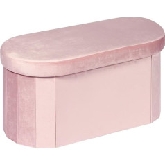 Bonlife Pink Velvet Ottoman Storage Bench with Seat, Foldable Stool, Living Room Furniture, Oval Large Toy Box Storage Chest with Lid, 76 x 38 x 38 cm