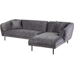 Massivmoebel24.De Milou Corner Sofa Grey 277 x 173 cm Corner Sofa with Foam Mix Padding and Dacron Polyester Cover Light Grey Couch with Ottoman Right on Wave Spring, L-Shape Sofa with Metal Feet