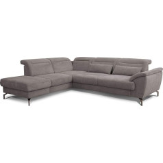 Cavadore Pierce Corner Sofa / Trendy Sofa Corner with Ottoman Left and Spring Core / Includes Seat Depth and Headboard Adjustment / 270 x 80 x 235 / Flat Weave: Grey