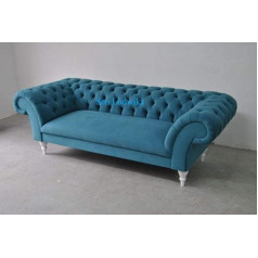 Jvmoebel Chesterfield 3 sėdimų vietų audinio dizaino sofos minkštasuoliai Šiuolaikinė sofa mėlyna