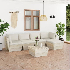 Camerina 6-TLG. Garten-Sofagarnitur aus Paletten mit Kissen Fichtenholz Wohnzimmer Couch Ecksofa Klein