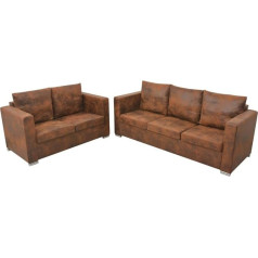 Festnight Chesterfield Sofa Set 2 Seater Vintage Chesterfield Sofa in L Shape, Couch for Living Room, Chesterfield Sofas, Sofa L Shape Vintage Sofa Set Artificial Suede