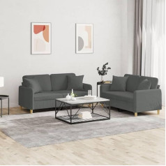 LAPOOH 2-TLG. Sofos komplektas su pagalvėlėmis, tamsiai pilkas audinys, poilsio sofa, sofos ir kušetės, poilsio sofa, svetainės sofa, sofa su miegojimo funkcija - 3202103