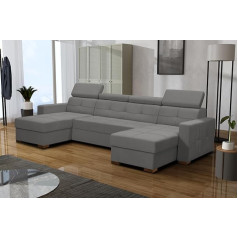 Mardo-Furniture Daudzfunkcionāls dīvāns LUIS-U XXL Cruse audums Veļas veļas kaste Dīvāns gulta Lieli regulējami pagalvji Dīvāns gulta ar miega funkciju 308x173x104 Gaiši pelēks