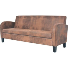 Homgoday 3-Seater Sofa Faux Leather Suede Look Brown Sofa Couch Double Sofa Relaxing Sofa Upholstered Sofa Modern Lounge Sofa Living Room Sofa for Living Room Reception Office