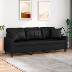 JUNZAI 3 vietų sofa su dekoratyvinėmis pagalvėlėmis Juoda 180 cm dirbtinė oda, Sofos ir kušetės, Sofa svetainė, Sofa paauglių kambariui, Sofa poilsiui, Sofa miegamajam, Minkšta sofa 3200808