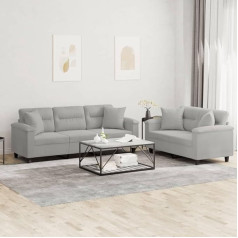 LAPOOH 2-TLG. Sofagarnitur mit Kissen Hellgrau Mikrofasergewebe, Loungesofa, Sofas & Couches, Relaxsofa, Couch für Wohnzimmer, Couch Mit Schlaffunktion - 3202351