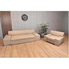 Quattro Meble London FS 3 vietų sofos komplektas 238 cm su lovos funkcija Miego funkcija + fotelis Odinė sofa Tikros odos sofa Odinis komplektas Pasirinktos spalvos