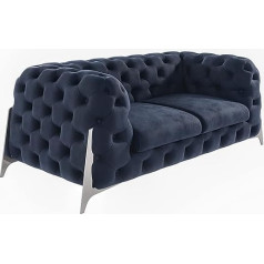 S-Style Möbel Rocky Chesterfield Sofa 3-Seater 3-Seater Couch Living Room Furniture Freestanding with Metal Feet 190 x 100 x 73 cm Navy Blue