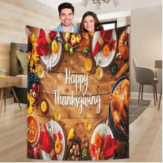 Ririx Happy Thanksgiving turkey pumpkin throw blanket for bed, couch, sofa, chair, camping and travelling, lightweight blanket, large (203 x 152 cm)