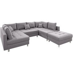 Riess Ambiente riess-ambiente.de Kent Moderni XXL kampinė sofa 303 cm Pilka spyruoklinė šerdis, įskaitant taburetę ir pagalvėlę Sofa Kanapa Gyvenamasis kraštovaizdis