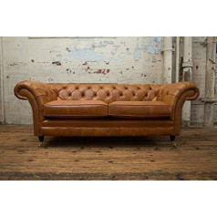 Jvmoebel Chesterfield Sofa Luxury Leather Textile 3 Seater Sofa Set Brown