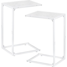 Melos C-Shaped Side Table, Set of 2, Snack Side Table, C Tables for Couch, Coffee Tables that Slide, for Living Room, Bedroom, White